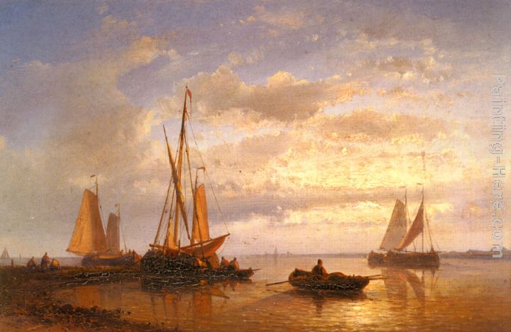 Dutch Fishing Vessels In A Calm At Sunset painting - Abraham Hulk Snr Dutch Fishing Vessels In A Calm At Sunset art painting